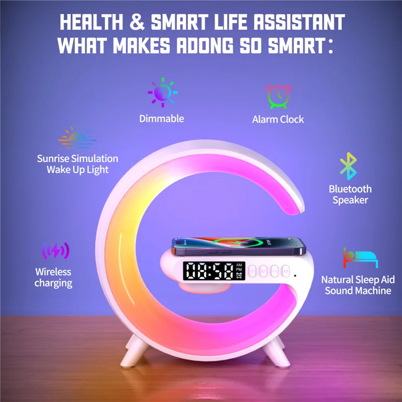 Wireless Charger Pad - Speaker - RGB Night Light Lamp + Fast Charging Station for iPhone - Samsung - Xiaomi