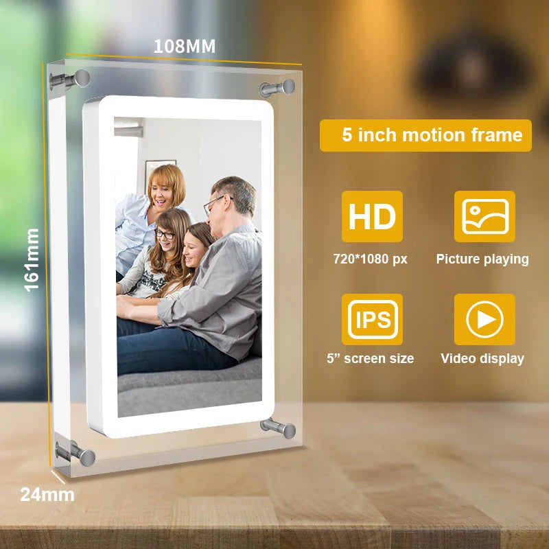 Small Digital Photo Frame 5" IPS Screen +1000mAh with 1-2GB Memory + Volume Speaker